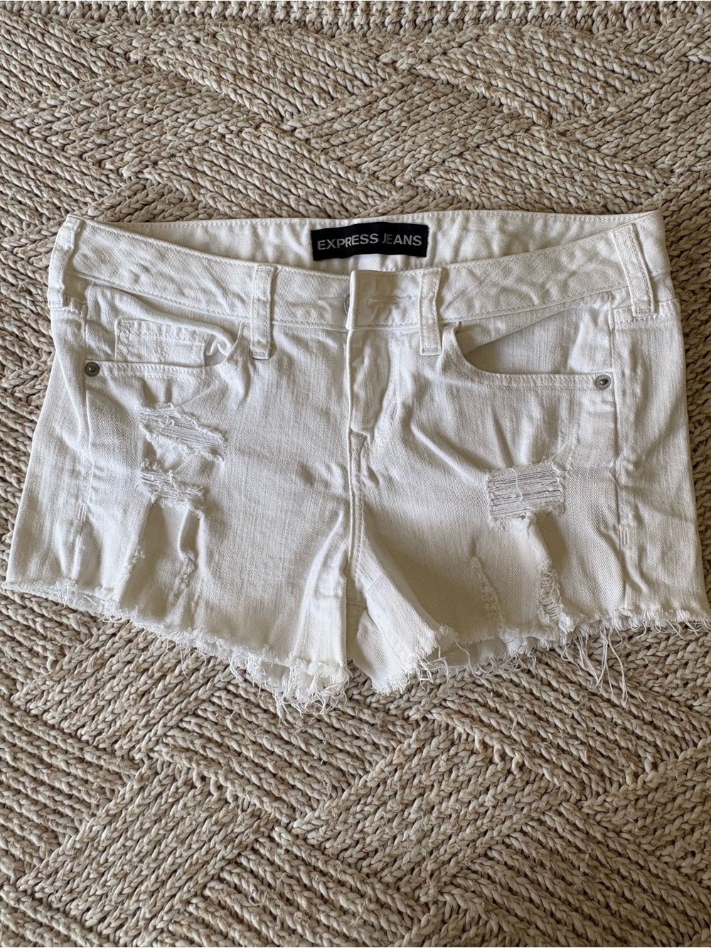 *3 for 20* Express White short-rise Ripped Frayed Denim Shorts